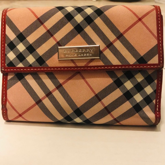 Burberry Handbags - Burberry Nova Check Blue Label Pink & Red Wallet